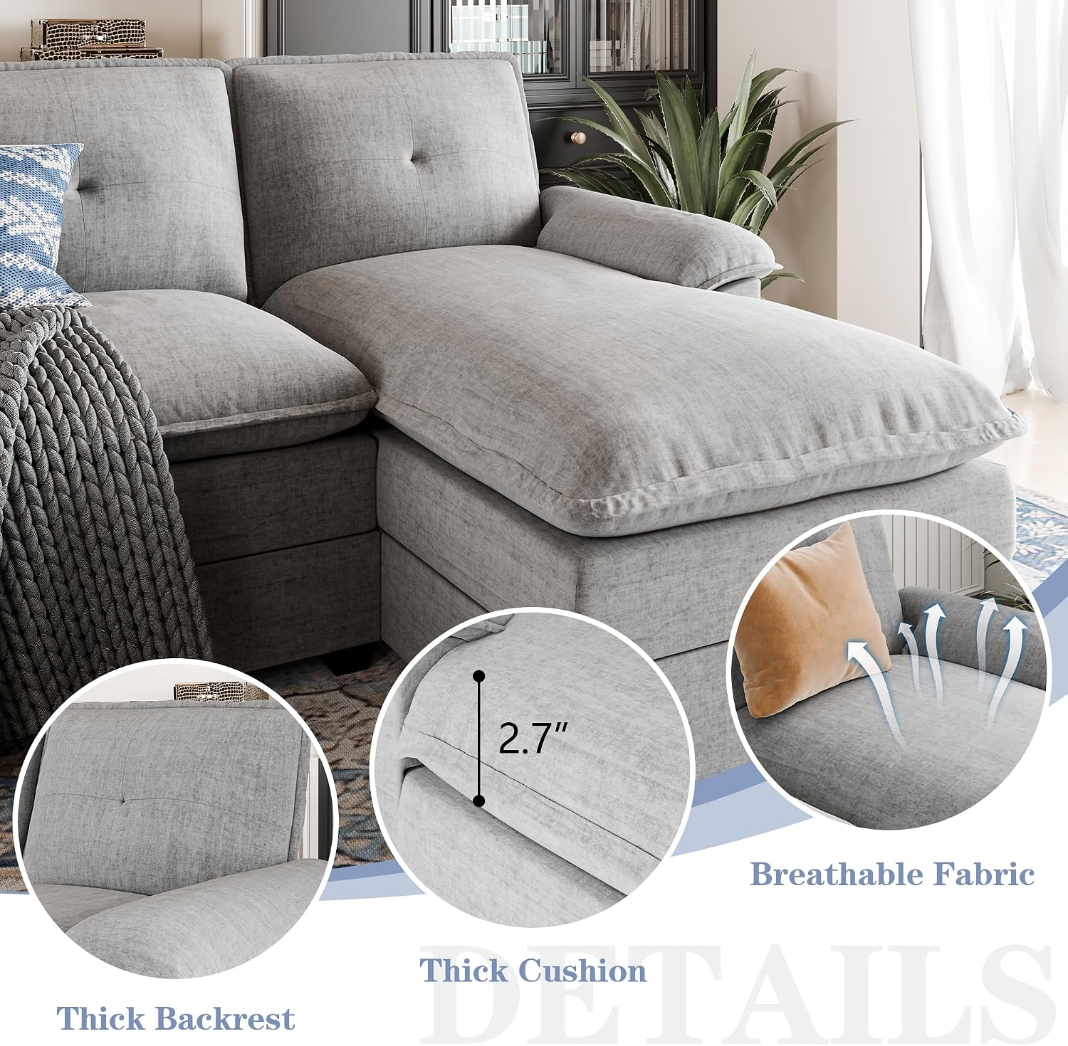 U Shaped Sectional Couches for Living Room,110' Modern Big Sofa Couch with Double Chaise,4 Seat Modular Sofa Couches with Thick Cushion & Soft Backrest