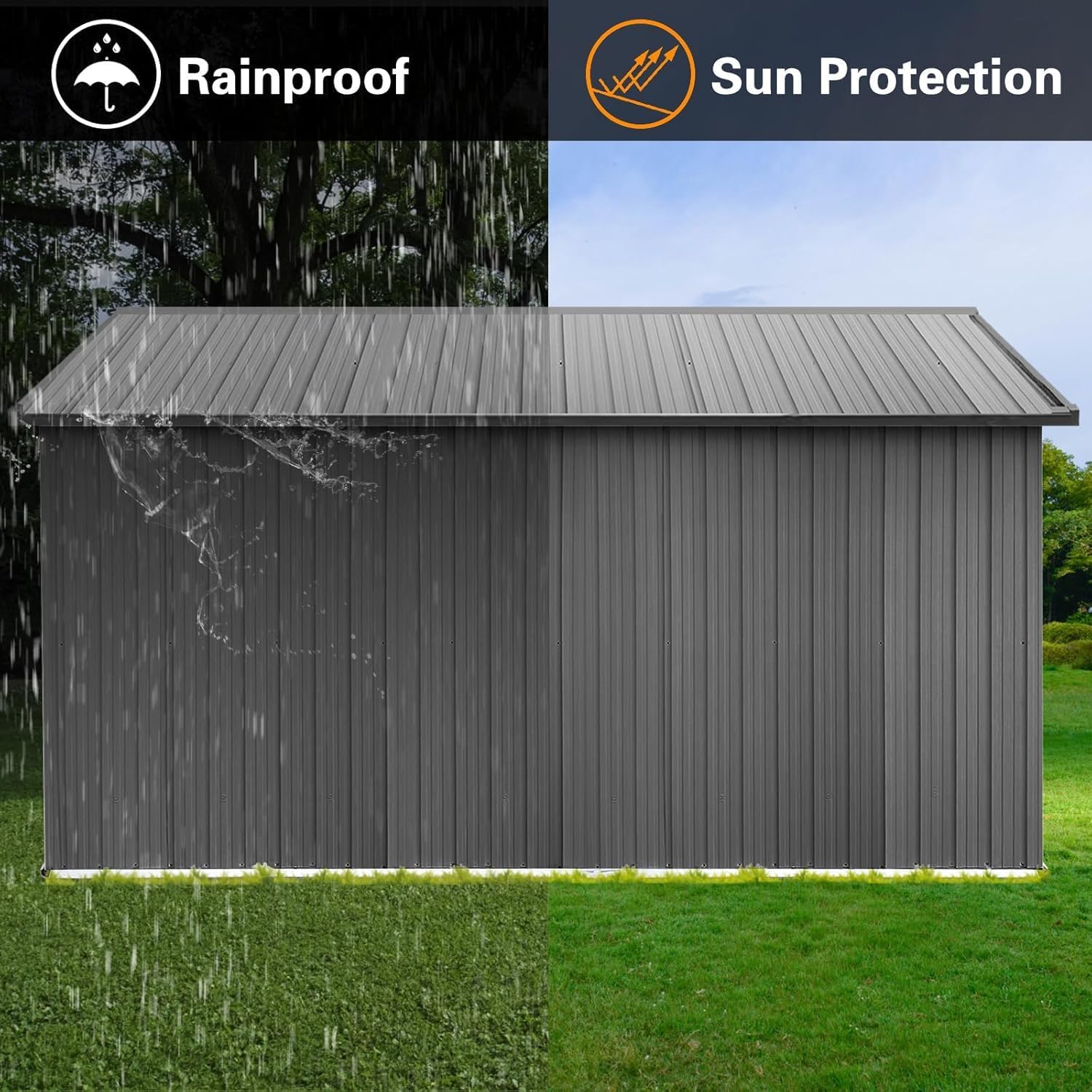 10x12 FT Outdoor Storage Shed, Large Metal Garden Shed with 4-pane Window, Outside Tool Shed with Lockable Hinged Doors & 4 Air Vents, Waterproof Storage Building for Backyard, Patio, Lawn, Gray