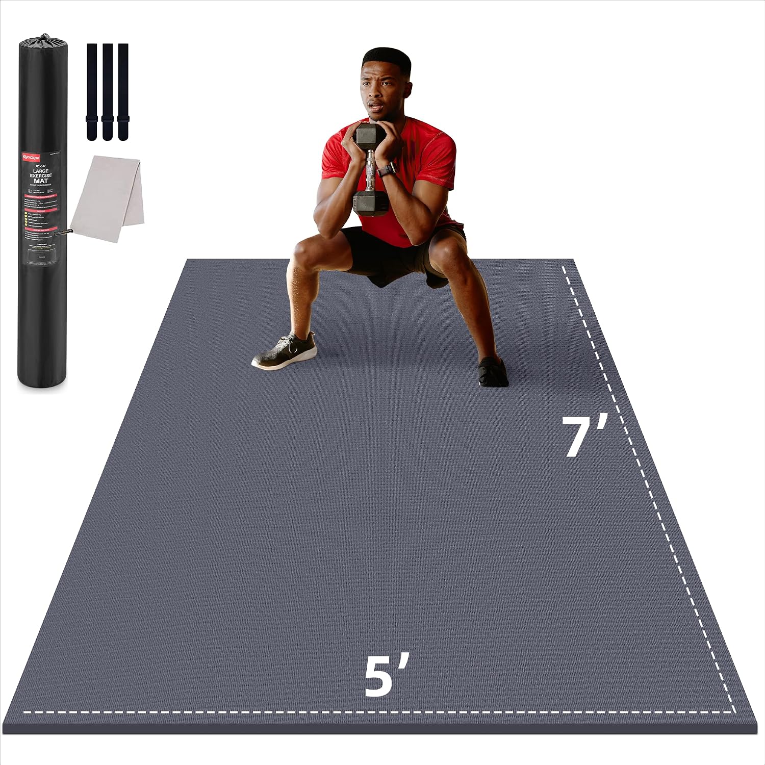 GymCope Large Exercise Mat for Home Workout,12'x6'/10'x6'/9'x6'/8'x6'/7'x5'/6'x4' (7mm) Extra Thick Workout Mat, High-Density Gym Mat for Cardio, Jump Rope, MMA, Weights (Shoe-Friendly)
