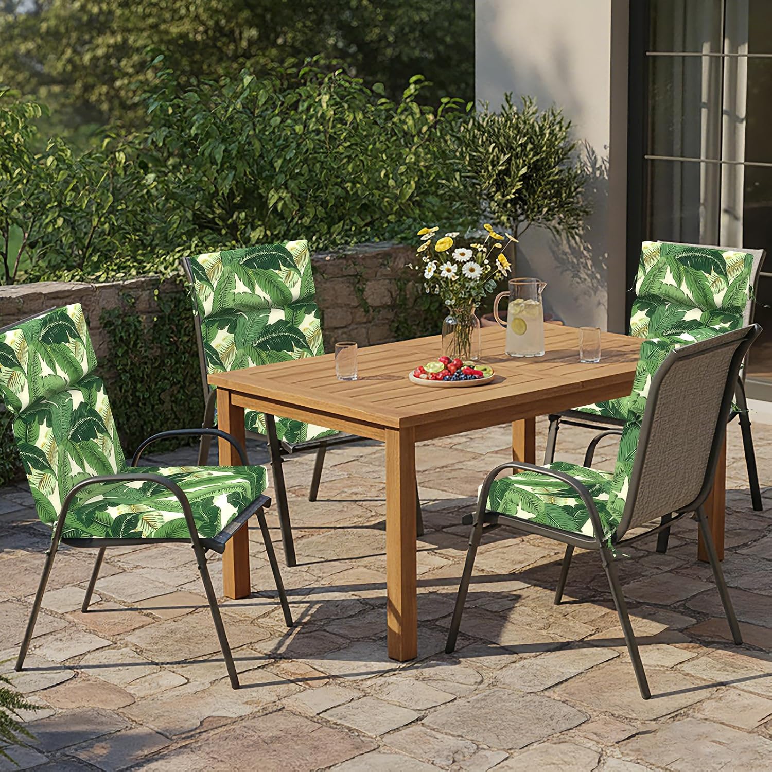 DYTXIII Outdoor High Back Chair Cushions Set of 2, 44'x22' Water Repellent Patio Seat Cushions with Elastic Sponge, All Weather Chair Pads for Rocking, Dining, Patio Furniture - Swaying Palms Green