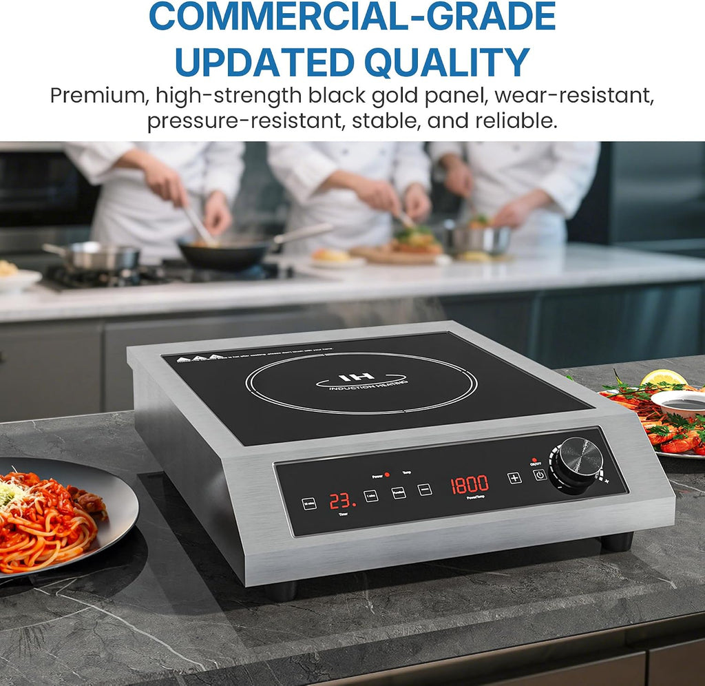 Commercial Induction Cooktop 1800W, Professional Electric Countertop Burner, 10 Power & 10 Temp Setting, Induction Hot Plate with Timer, Electric Stove with LED Screen, Black