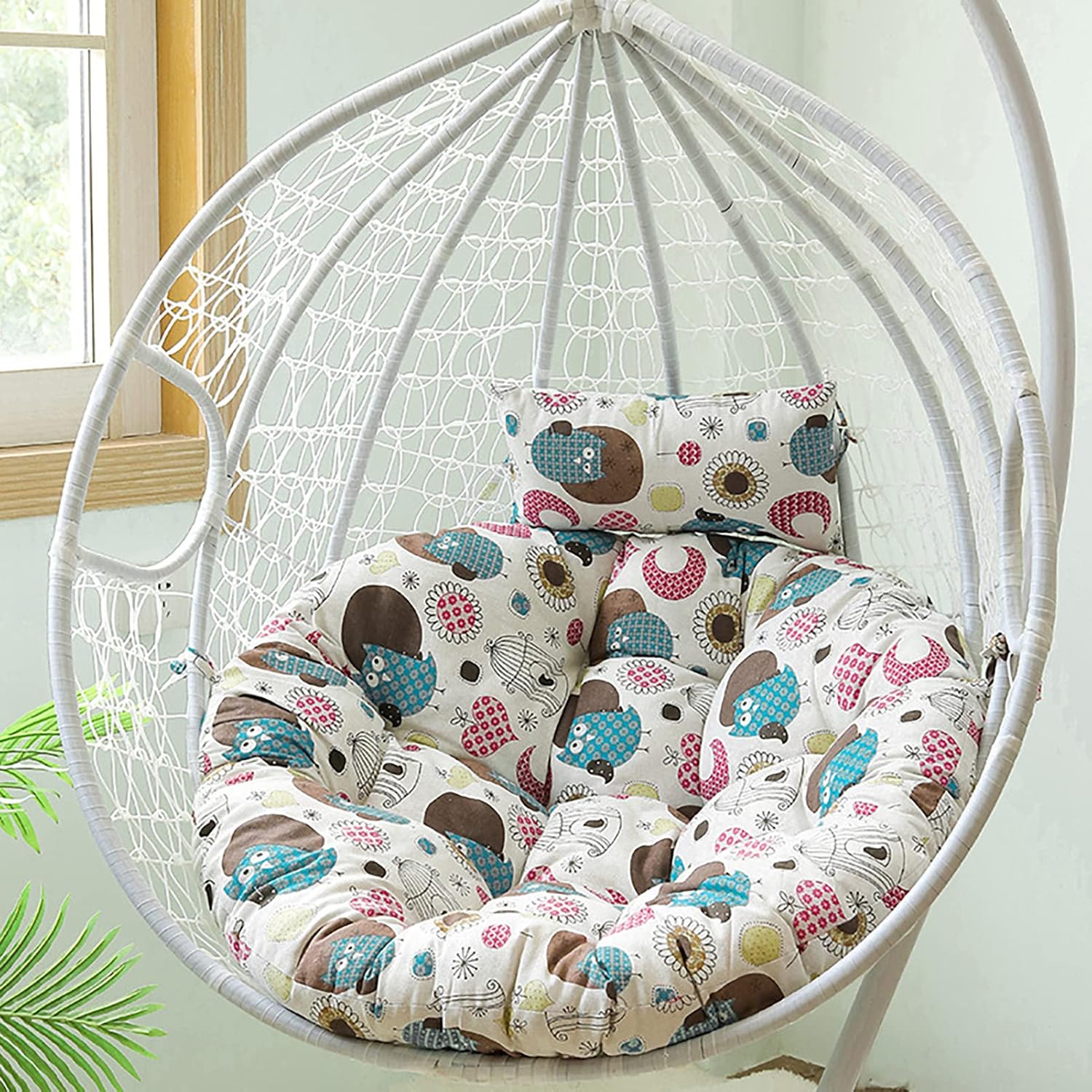 HUHJYUGE Egg Chair Cushion Outdoor, Hanging Chair Cushion Only, Thicken Hanging Basket Seat Cushion with Pillow, Skin-Friendly, Detachable, Soft Not-Slip, for Home Garden (E)