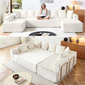 Oversized Cloud Boneless Couch with Chaise, 145' Modern U Shape Modular Deep Seat Sectional Sofa, Comfy Corduroy Upholstered Couches for Living Room, No Assembly Required, Beige White