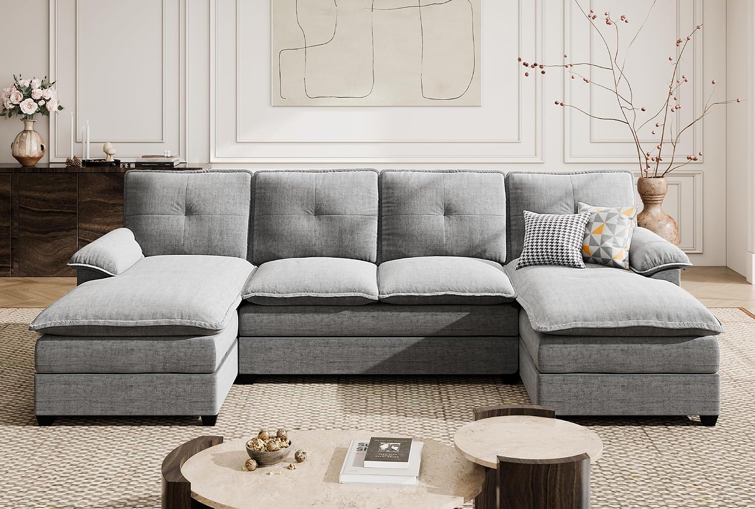 U Shaped Sectional Couches for Living Room,110' Modern Big Sofa Couch with Double Chaise,4 Seat Modular Sofa Couches with Thick Cushion & Soft Backrest