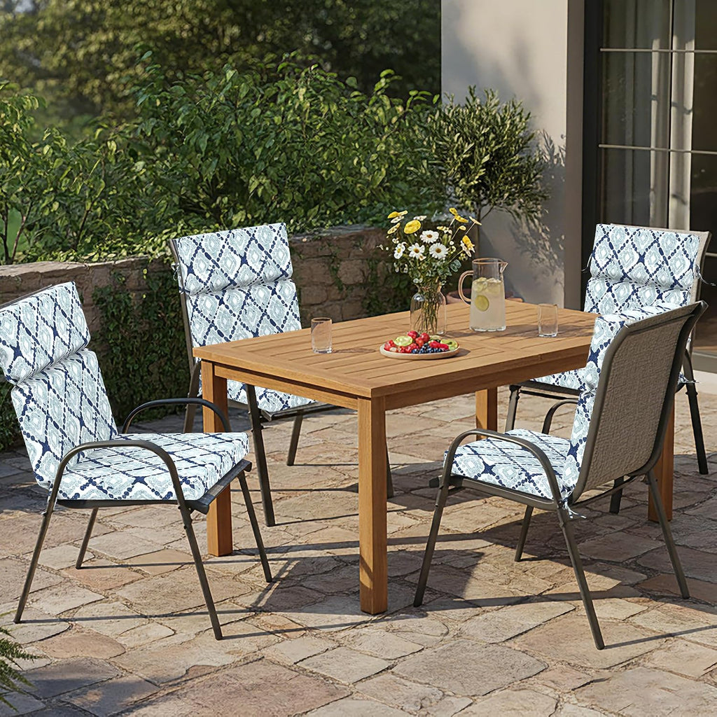 DYTXIII Outdoor High Back Chair Cushions Set of 2, 44'x22' Water Repellent Patio Seat Cushions with Elastic Sponge, All Weather Chair Pads for Rocking, Dining Chairs,Patio Furniture - Geometry Blue
