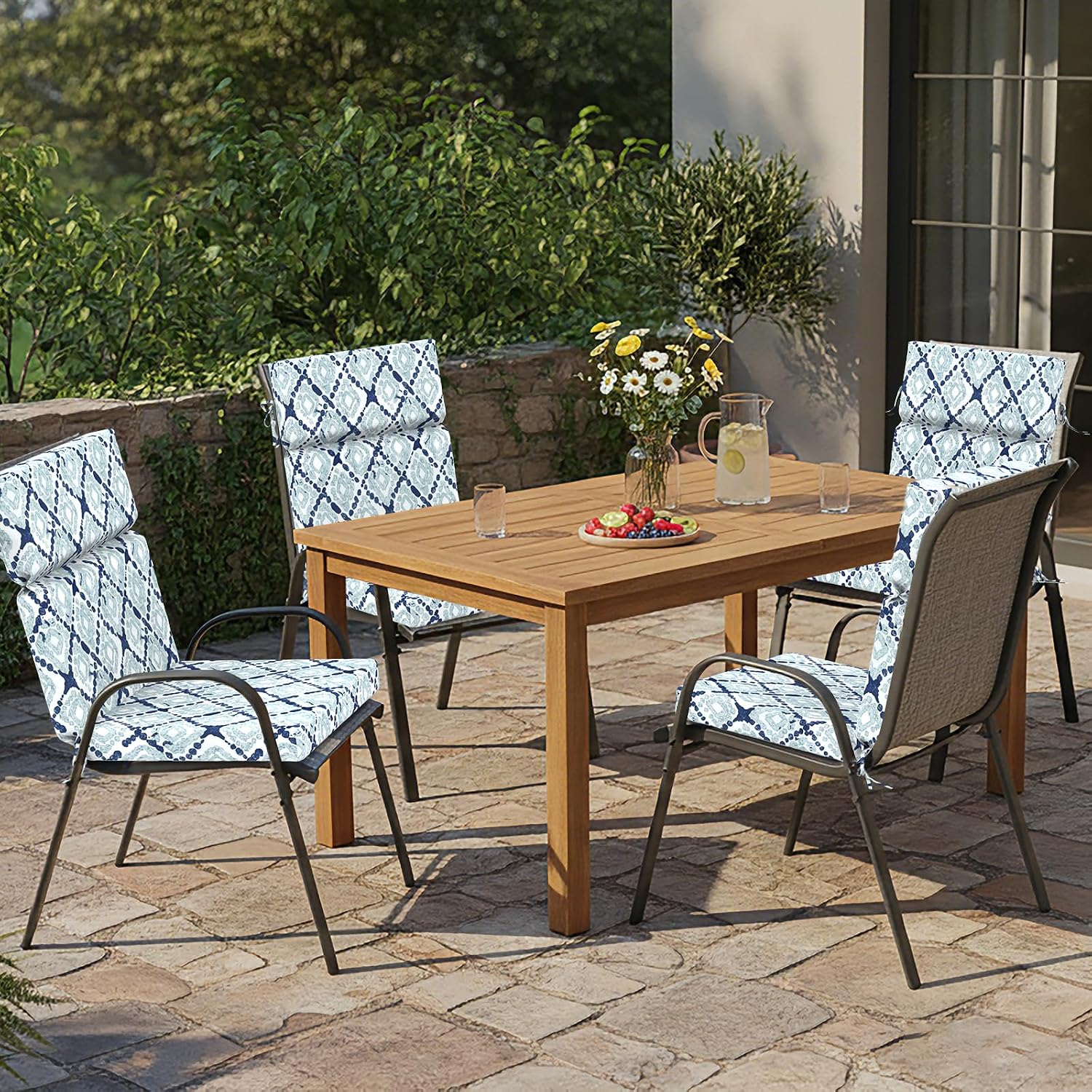 DYTXIII Outdoor High Back Chair Cushions Set of 2, 44'x22' Water Repellent Patio Seat Cushions with Elastic Sponge, All Weather Chair Pads for Rocking, Dining Chairs,Patio Furniture - Geometry Blue