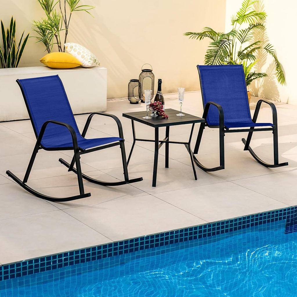 Giantex Outdoor Rocking Chairs Set of 2, Patio Rocking Chairs w/Breathable Seat & Back, Heavy-Duty Metal Support, Ergonomic Outside Rocker for Backyard, Poolside, Garden, Navy