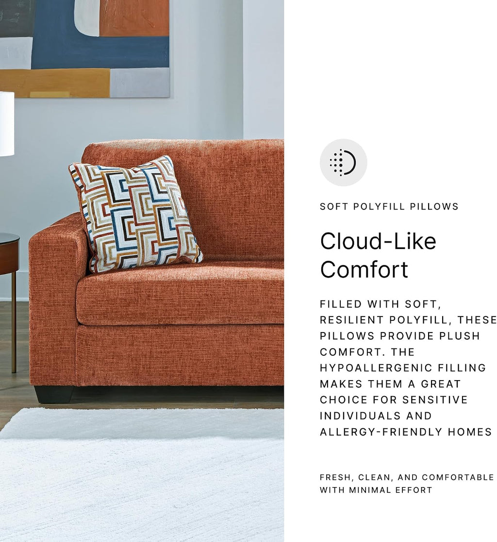 Signature Design by Ashley Aviemore Contemporary Sofa Sleeper with Folding Memory Foam Mattress and 2 Accent Pillows, Queen, Orange