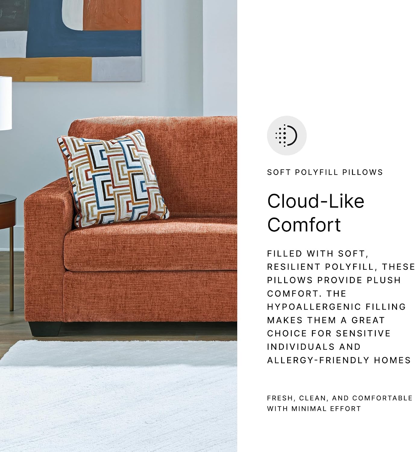 Signature Design by Ashley Aviemore Contemporary Sofa Sleeper with Folding Memory Foam Mattress and 2 Accent Pillows, Queen, Orange