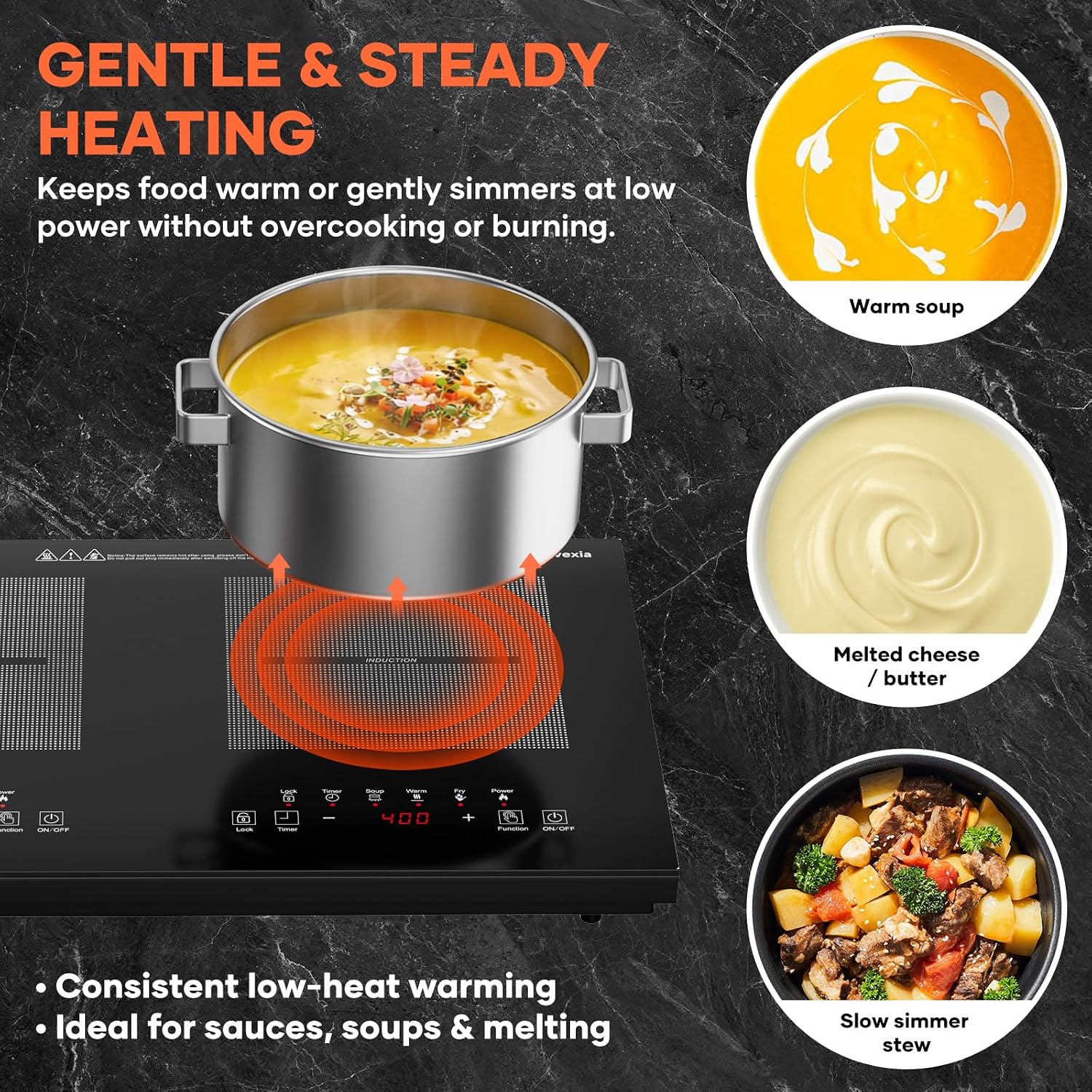 Double Induction Cooktop 1800W, Portable 2 Burner Electric Cooktop with Full Touch Control, 10 Power Levels, 4-Hour Timer, Safety Lock, 110-120V