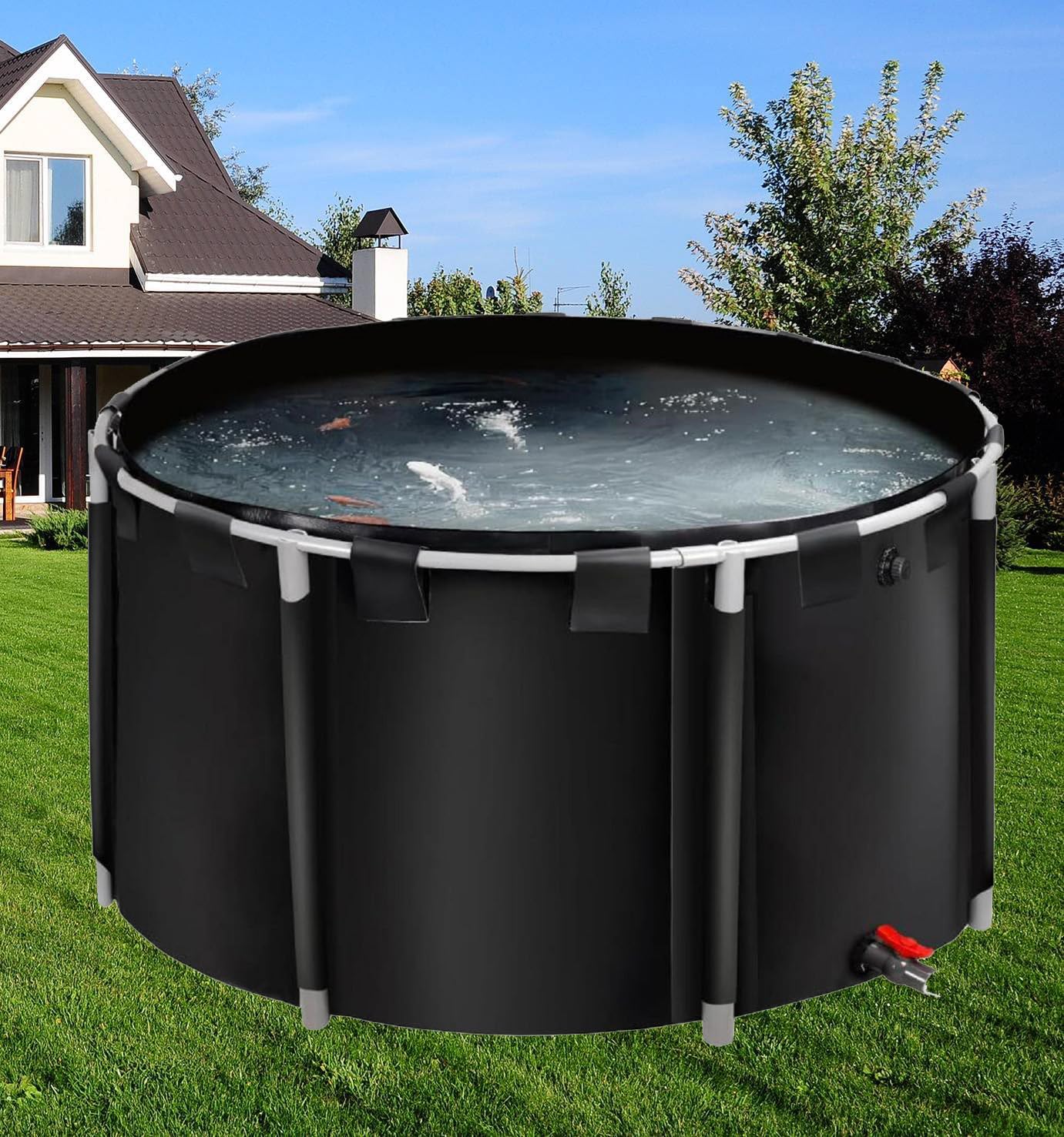 Above Ground Pond,Canvas Fish Pond Pool,Round Thickening Koi Pond Tank,PVC Fish Pond,Pool Above Ground with Durable Framed,for Fish Farming Aquatic Products Breeding Pond 59x39in/449Gal