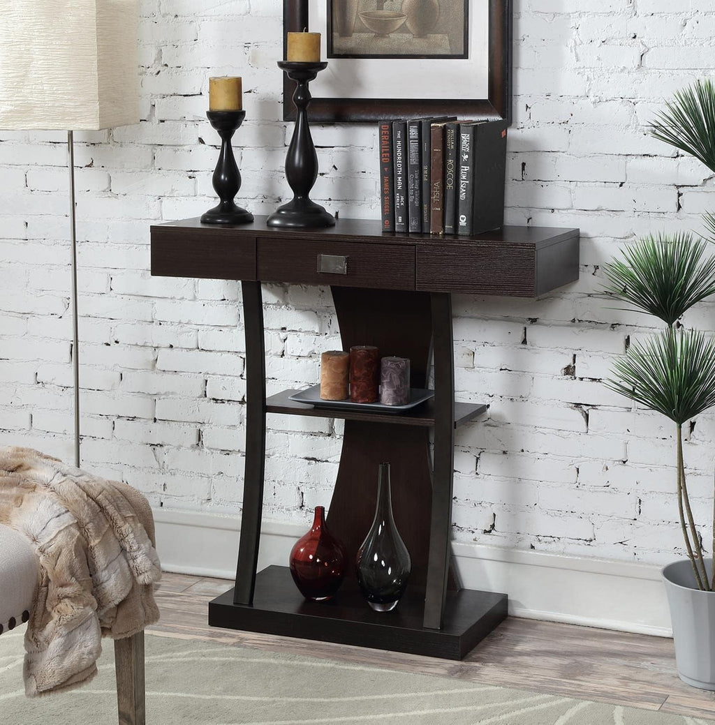 Convenience Concepts Newport Harri Console Table 36' - Modern Sofa Table with Storage Shelves, One Drawer Narrow Entryway Hall Table for Living Room, Espresso