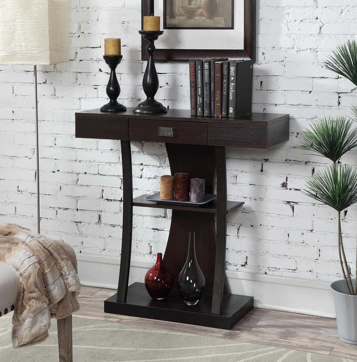 Convenience Concepts Newport Harri Console Table 36' - Modern Sofa Table with Storage Shelves, One Drawer Narrow Entryway Hall Table for Living Room, Espresso