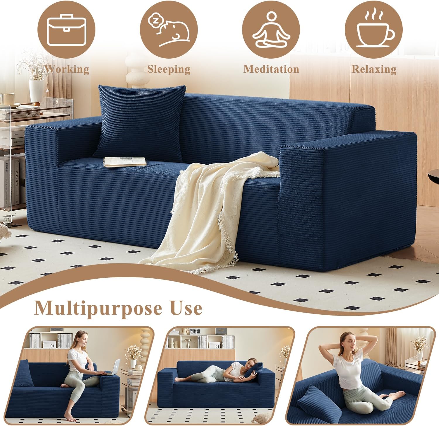 FILUXE Convertible Folding Sofa Bed - Sleeper Chair with Pillow, Modern Linen Fabric Floor & Futon Couch, Foldable Mattress for Living Room/Dorm/Guest Use/Home Office/Apartment, Single Size, Dark Gray