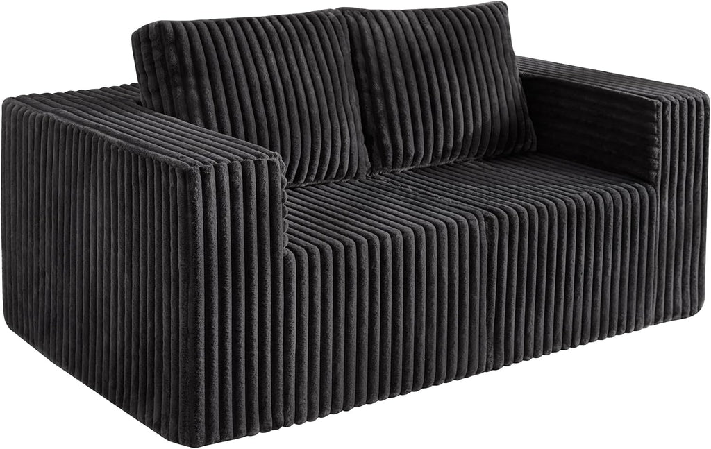 Modular Sectional Sofa 2 Seater Loveseat Modular Couch with Deep Seat Memory Foam Cloud Chair with Pillows Oversized Sectional Sofa for Living Room Bedroom (Strip Grey, Loveseat)