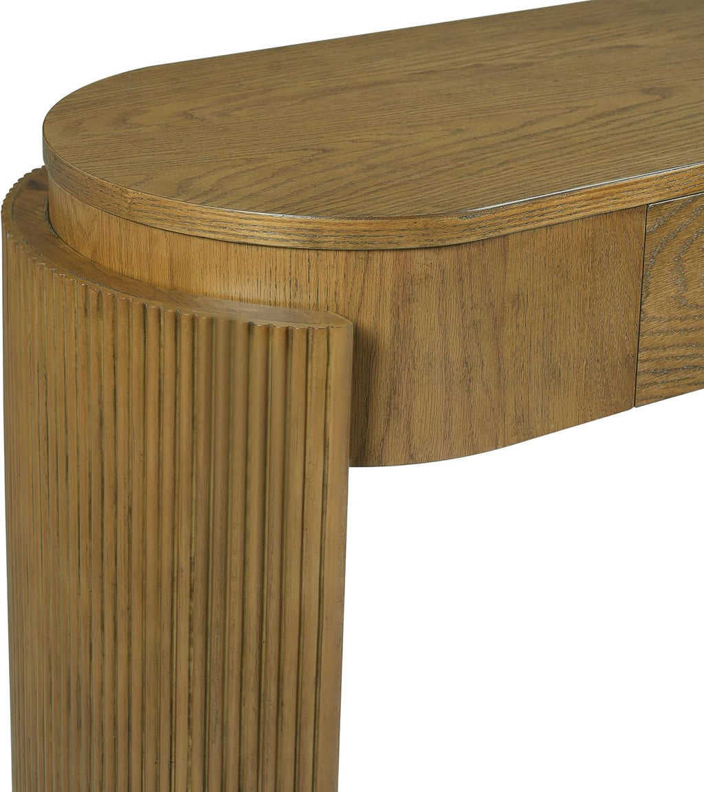 LKTART 55' Sofa Table with Oval Top and 2 Drawers, Entryway Console Table with Fluted Design for Hallway,Foyer,Entry and Living Room (Fully Assembled-Pine Wood)