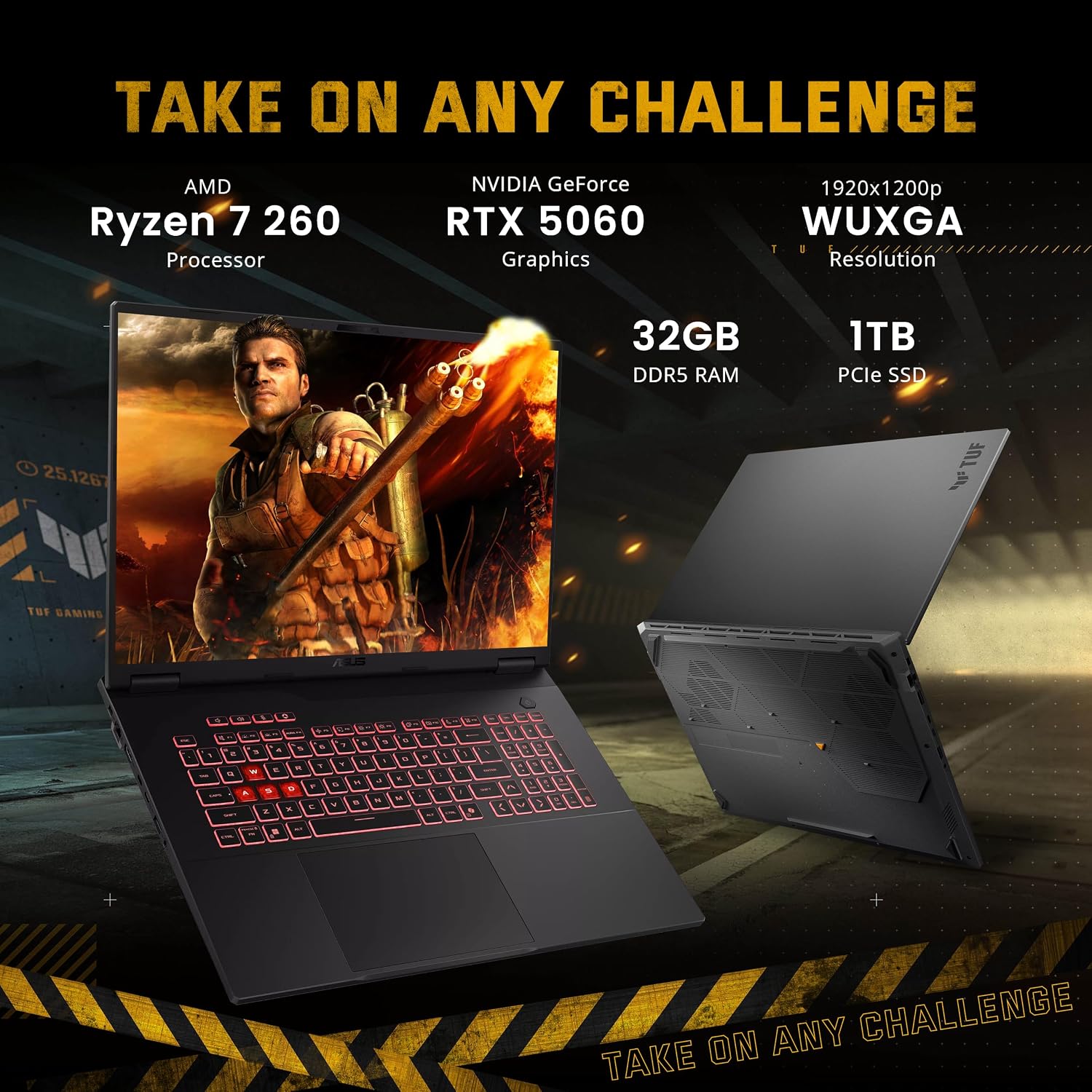 ASUS TUF A18 18' WUXGA 144Hz Gaming Laptop, AMD Ryzen 7 260, NVIDIA GeForce RTX 5060, 32GB DDR5, 1TB SSD, RGB Backlit Keyboard, Copilot, FHD IR Camera, Wi-Fi 6E, Win 11, Gray, 1TB Docking Station Set