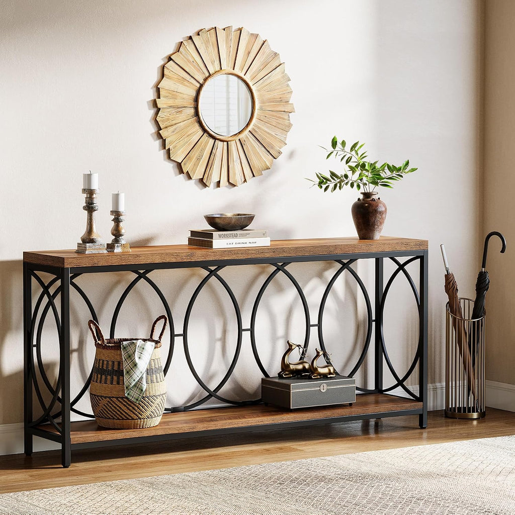 Tribesigns 70.9-Inch Extra Long Console Table, 2-Tier Industrial Table Behind Couch with Storage Shelf, Narrow Entryway Console for Living Room, Entryway, Hallway, Rustic Brown