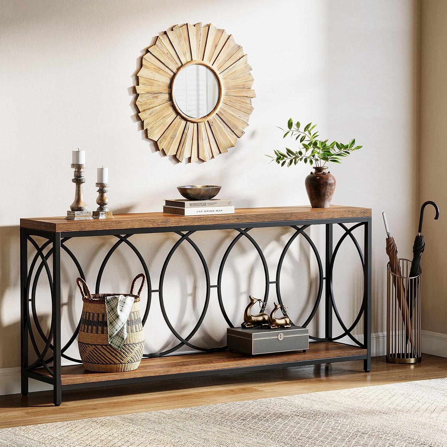 Tribesigns 70.9-Inch Extra Long Console Table, 2-Tier Industrial Table Behind Couch with Storage Shelf, Narrow Entryway Console for Living Room, Entryway, Hallway, Rustic Brown