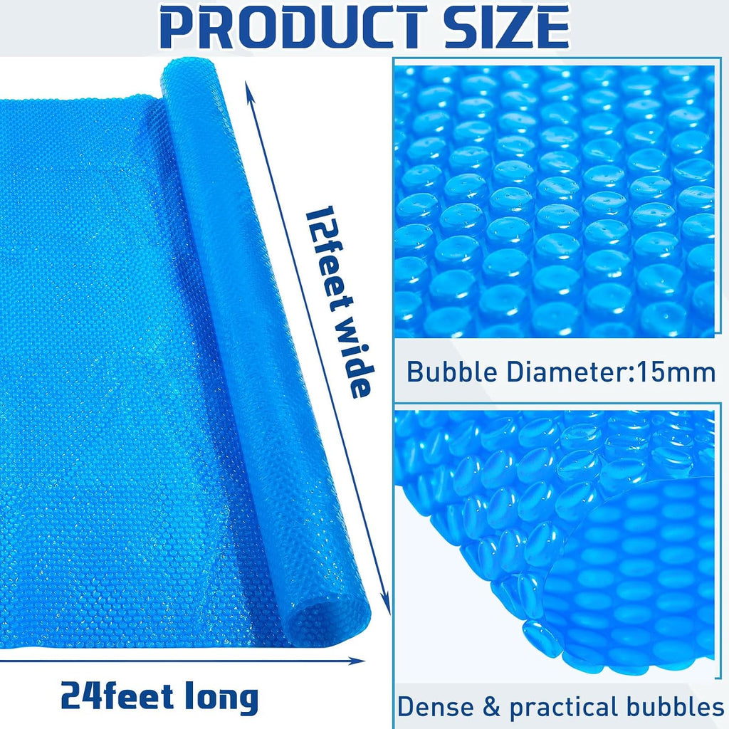 Frienda 12 x 24 ft Blue Rectangle Solar Pool Cover 16 Mil Solar Blanket for Above Ground Inground Pools Heavy Duty Floating Bubble Pool Hot Tub Spa Covers for Swimming Pools