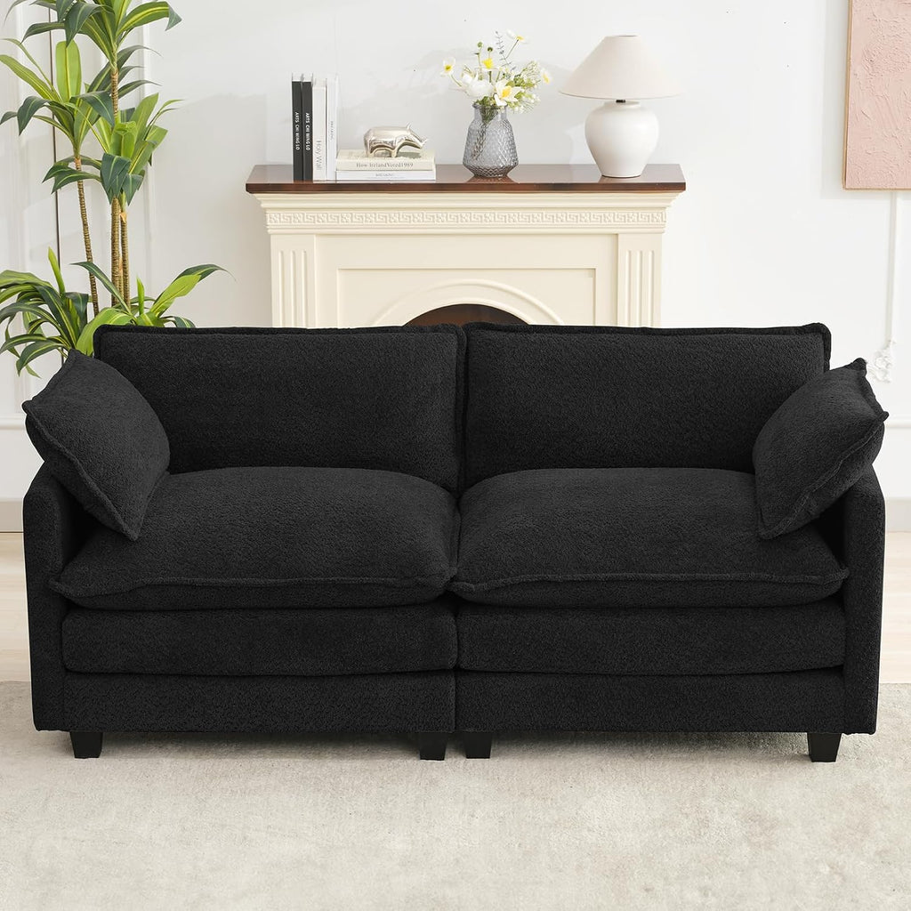ROWHY Modular Loveseat Sectional Sofa, 78' Upholstered Loveseat, 2 Deep Seat Sofa Couch with 2 Throw Pillows for Small Space, Modern Comfy Cloud Couch for Living Room, Chenille, Black