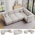 Modular Sectional Sofa with Adjustable Backrest, Large Convertible L/U-Shaped Sleeper Couch for Living Room, Cloud Sofa Bed Modern Reversible Design, Beige