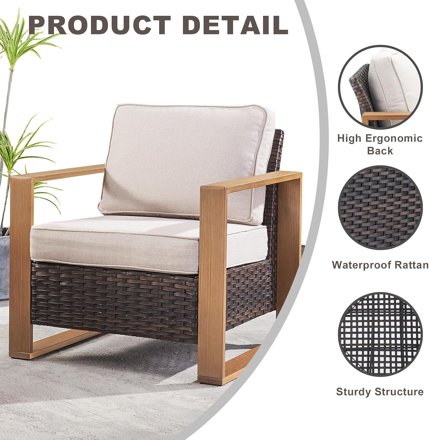 Rilyson Wicker Outdoor Patio Chairs Set of 2, Rattan Patio Furniture Chairs with Sturdy Frame,All-Weather PE Wicker,Wide Armrest,Deep Seating and Thick Cushions for Deck Porch Garden(Brown/Beige)