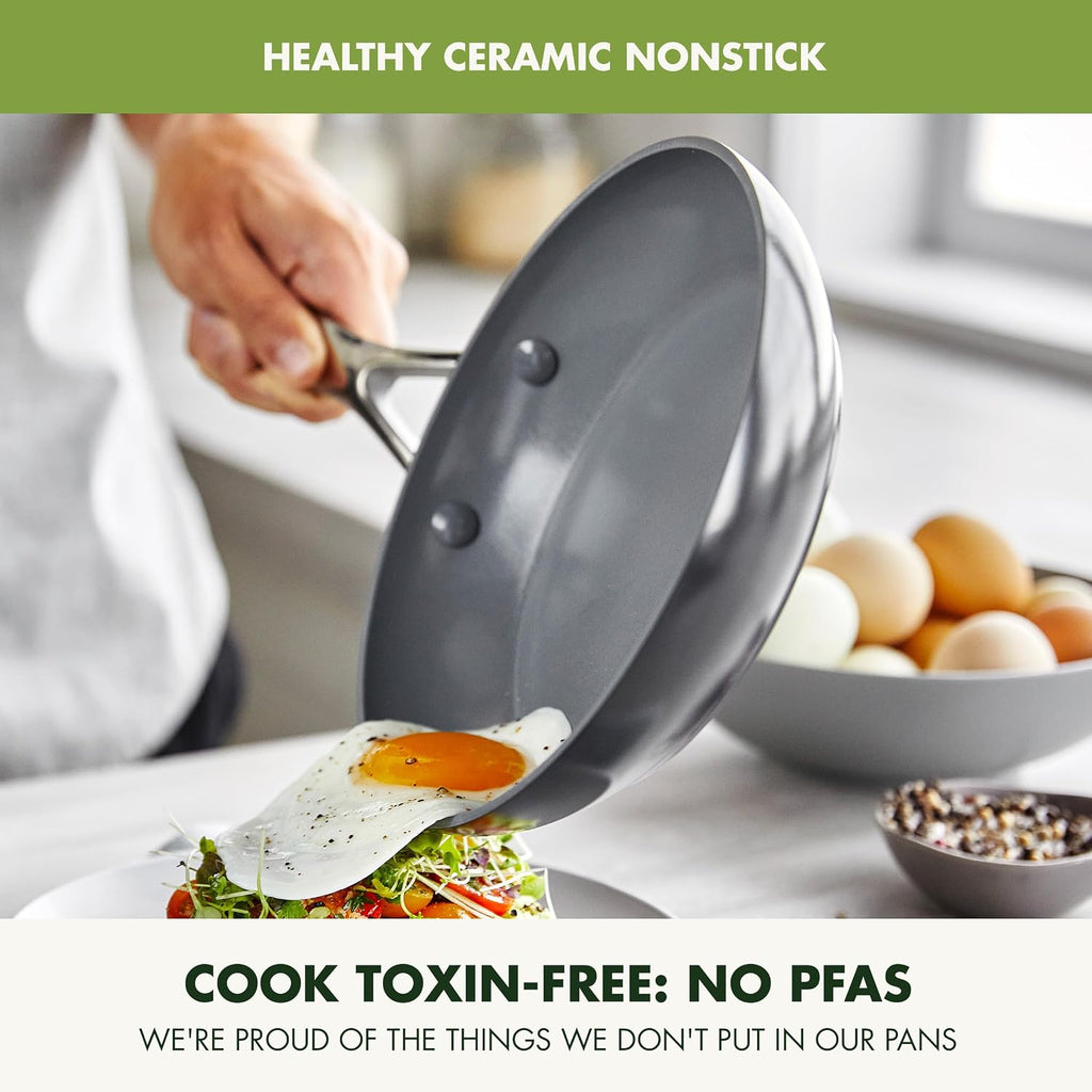 GreenPan Valencia Pro 9 Piece Ceramic Nonstick Cookware Set, PFAS-Free, Induction Ready, Hard Anodized Pots & Pans with Lids, Compatible on All Cooktops, Dishwasher & Oven Safe, Gray