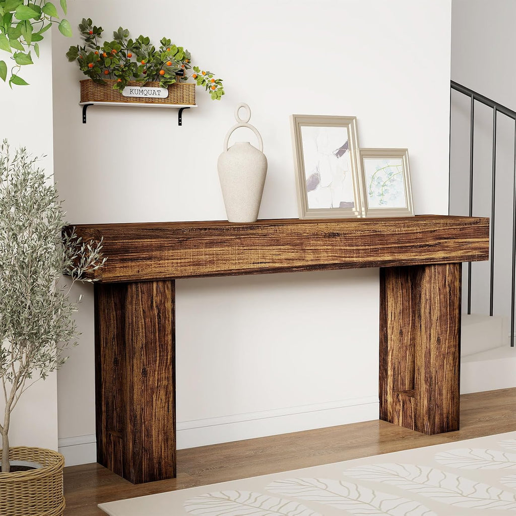 Spaco 63'' Long Console Table,2 Tier Farmhouse Entryway Table Sofa Table with Storage,Wood Behind Couch Table for Living Room, Hallway,Foyer (Dark Brown)
