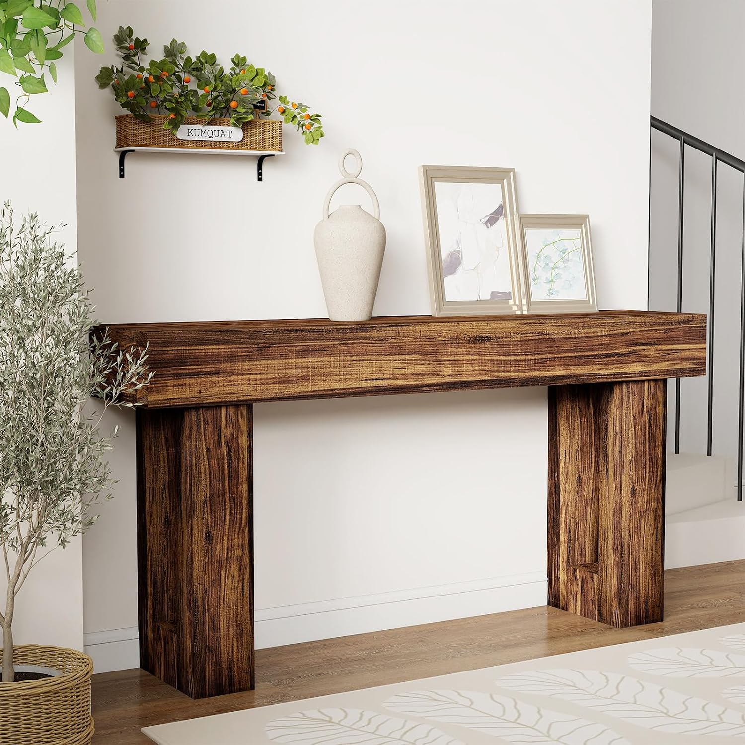 Spaco 63'' Long Console Table,2 Tier Farmhouse Entryway Table Sofa Table with Storage,Wood Behind Couch Table for Living Room, Hallway,Foyer (Dark Brown)