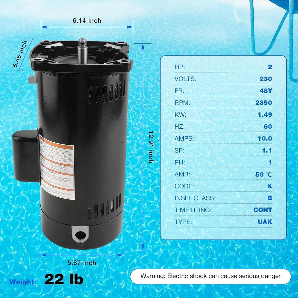 ATRACYPART USQ1202 2HP Pool Pump Motor 48Y Frame, 230V, 3450 RPM Compatible with A.O. Smith Century Pool Pump Motors with Square Flange for Various Above Ground and Underground Swimming Pools