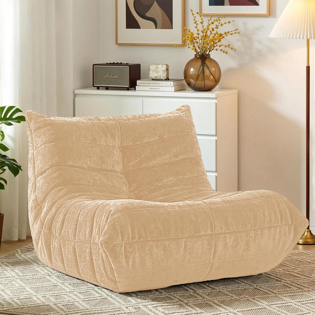 HABUTWAY Bean Bag Chair, Giant Bean Bag Chairs for Adults, Bean Bag Sofa with Filler Faux Fur, Memory Foam Bean Bag Couches Fireside Lazy Sofa for Living Room, Bedroom, Office (Khaki)