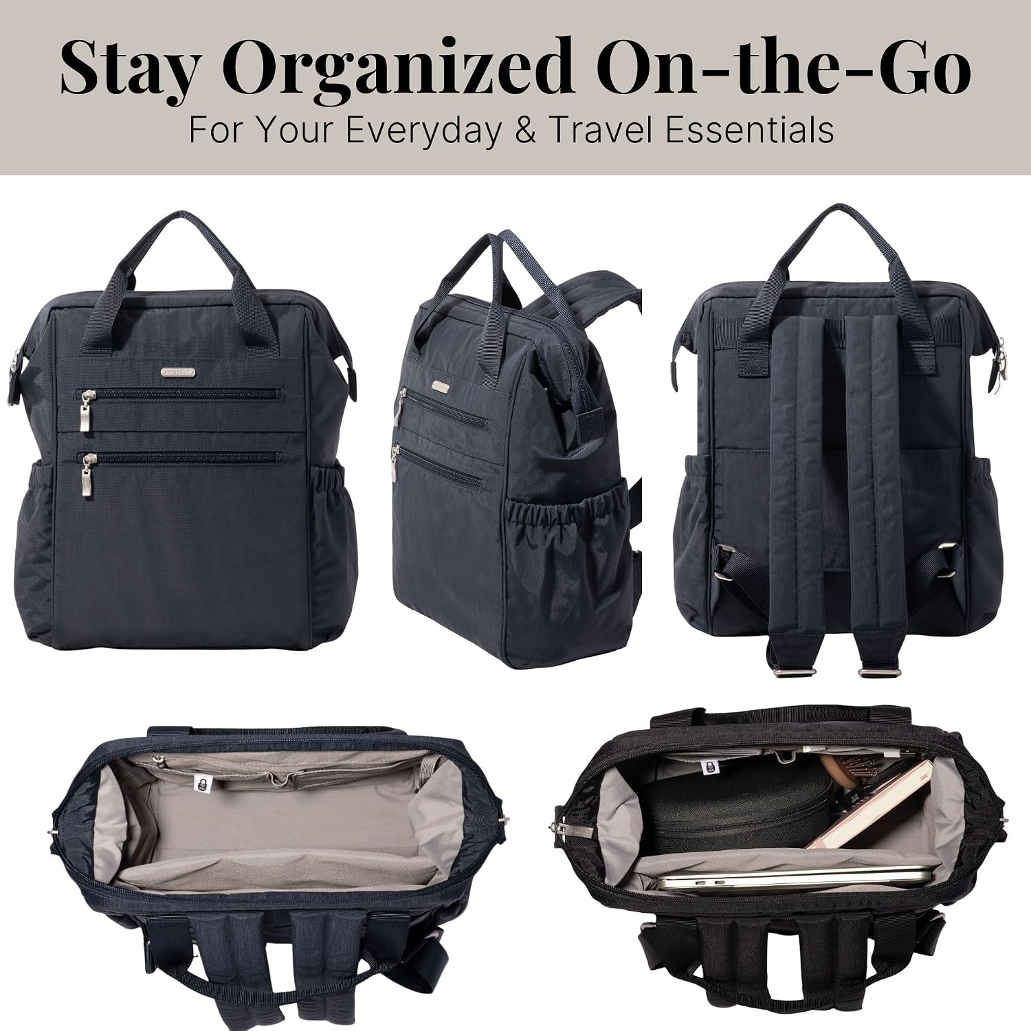 Baggallini City Scape Backpack - 15'x11' Lightweight Work Travel Bag w/Luggage Sleeve & RFID