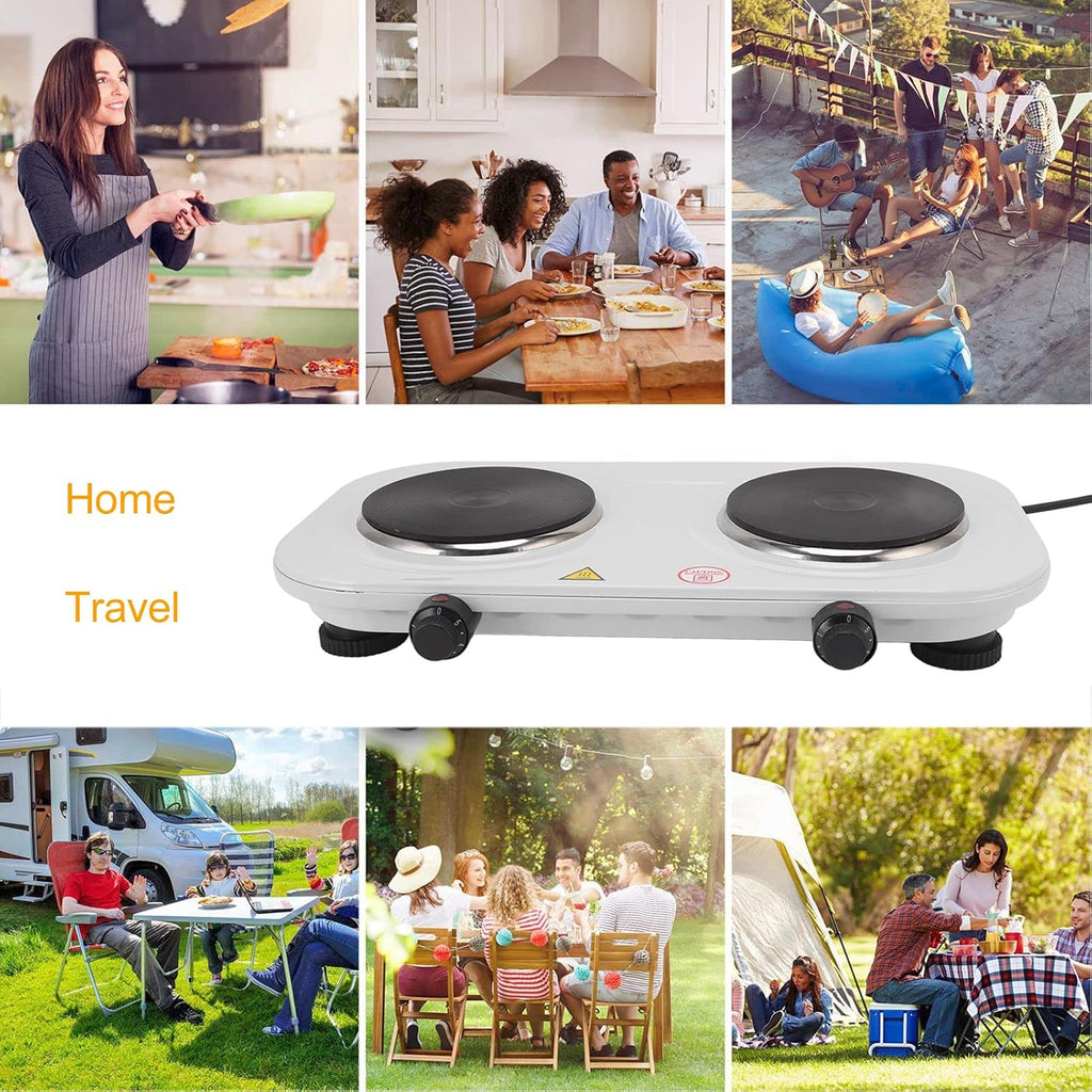 Hot Plate, Electric Double Portable Induction Cooktop Double Home Adjustable Temperature Electric Stove Cast Iron Electric Stove for Kitchen Camping Cooking