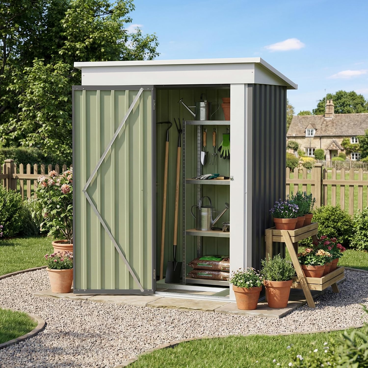 Devoko 5 x 3 FT Storage Sheds with Floor Frame, Waterproof Garden Tool Shed with Lockable Door, Outdoor Metal Small Shed for Backyard Patio Lawn, Gray