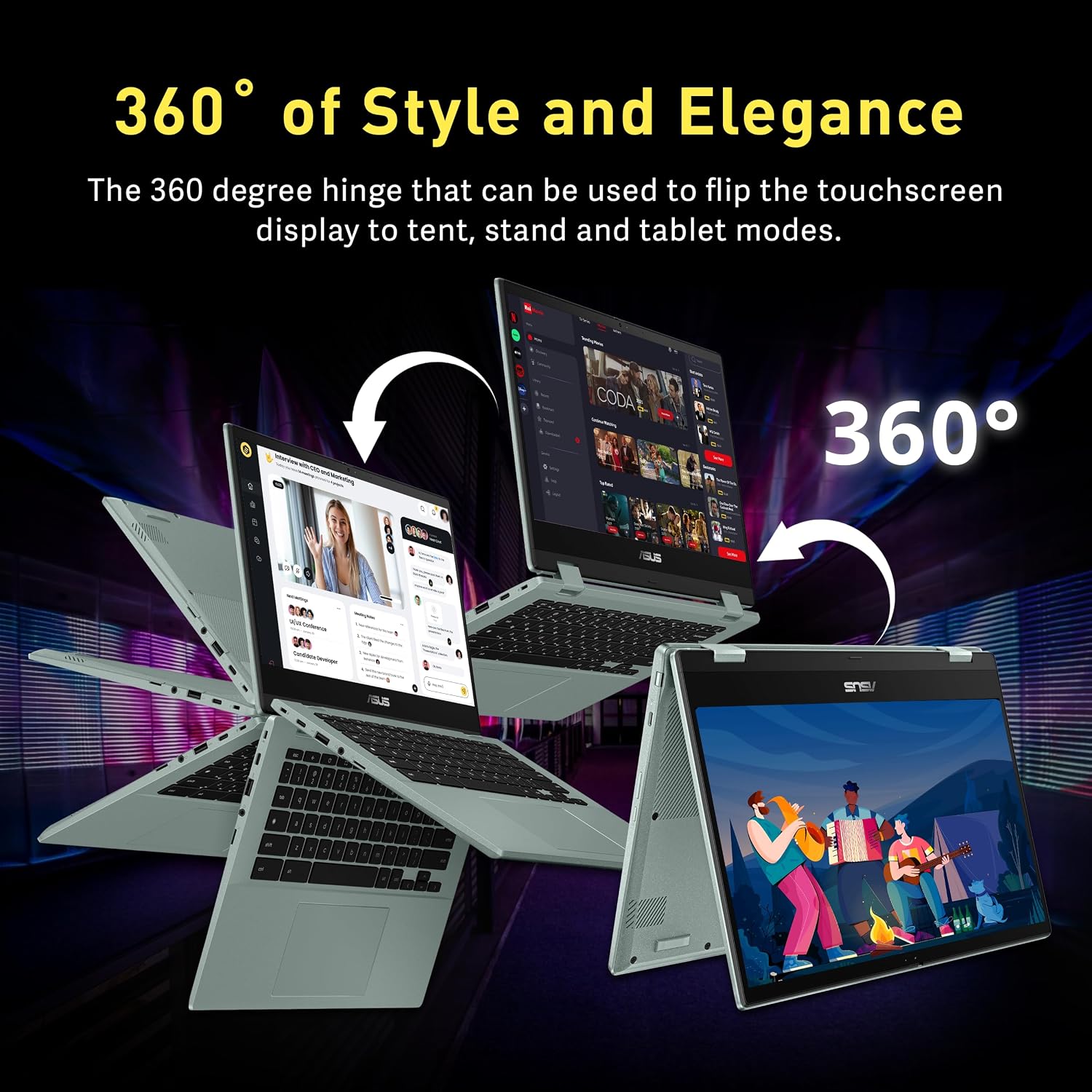 ASUS Chromebook Flip 14' FHD Touchscreen Laptop, MediaTek Kompanio 520, 4GB LPDDR4X, 64GB eMMC, MediaTek Integrated Graphics, 720p HD Webcam, WiFi 6, Long Battery Life, Chrome OS, Gray Green (Renewed)