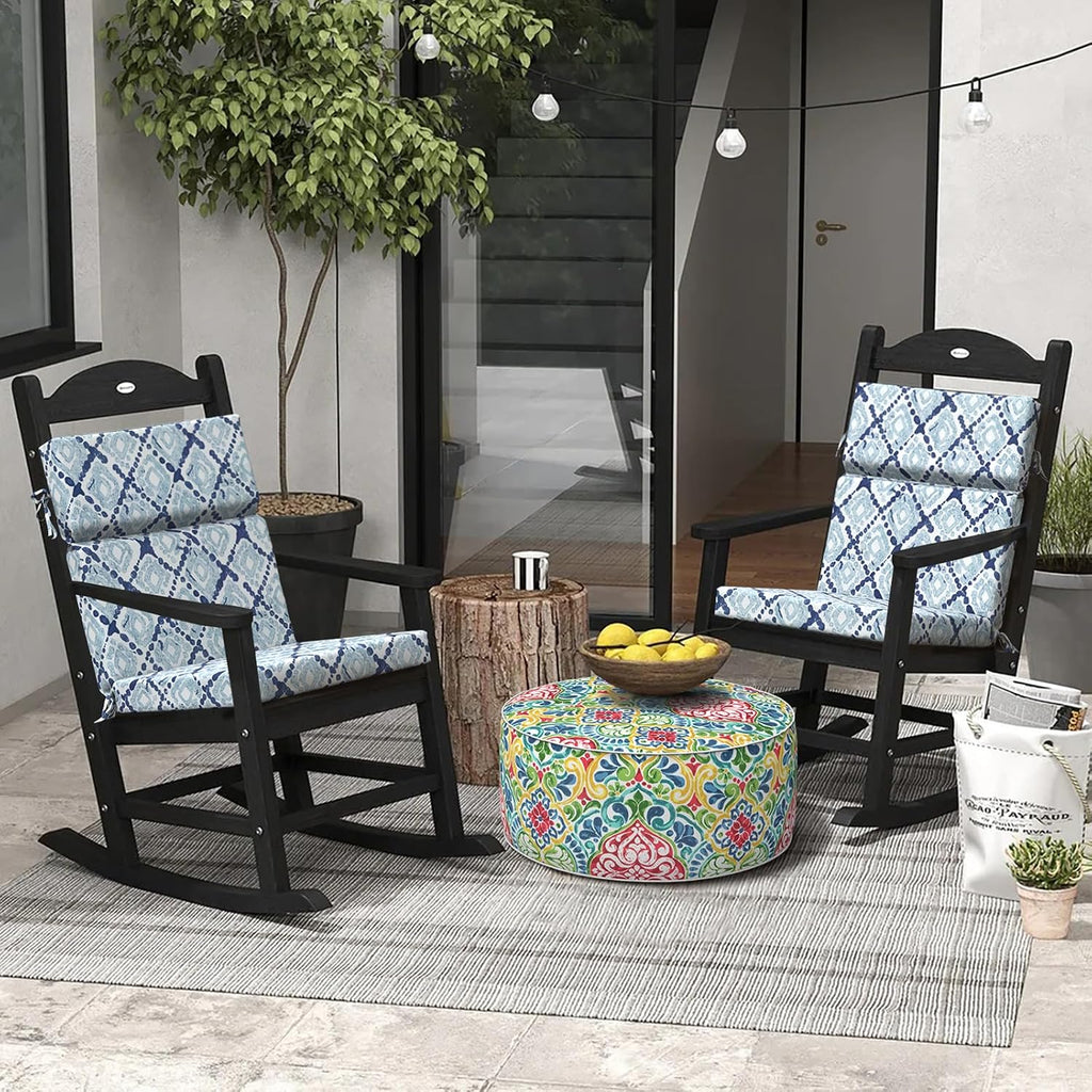 DYTXIII Outdoor High Back Chair Cushions Set of 2, 44'x22' Water Repellent Patio Seat Cushions with Elastic Sponge, All Weather Chair Pads for Rocking, Dining Chairs,Patio Furniture - Geometry Blue