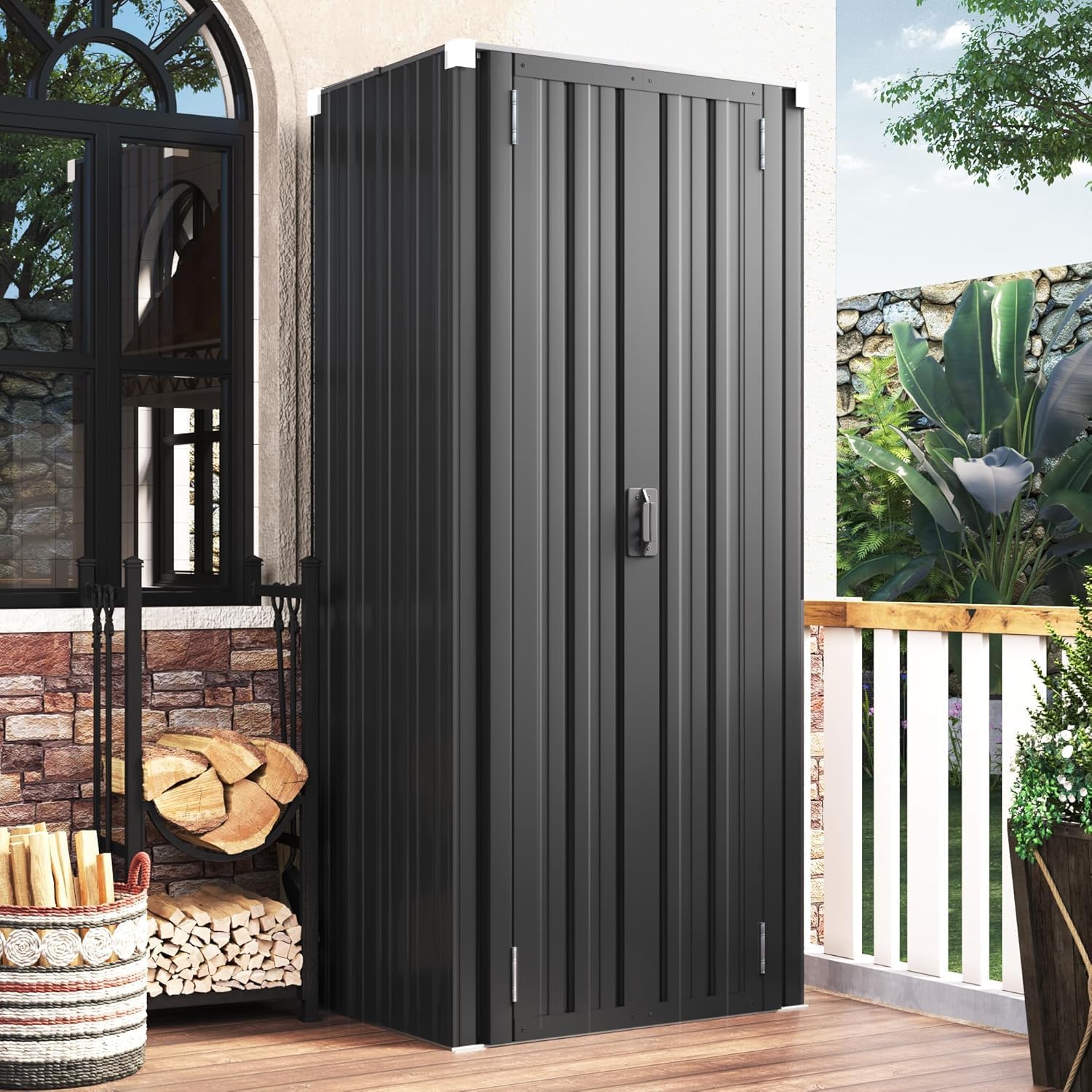 AECOJOY Outdoor Storage Cabinet Waterproof, Vertical Tall Outdoor Storage Cabinet with Shelves, Garden Sheds & Outdoor Storage Clearance Cabinet Weatherproof for Outside or Indoor in Dark Grey