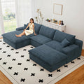 107' Cloud Couch Modular Sectional Sofa for Living Room, U-Shape Boneless Couch with Deep Seat, Modern Corduroy 3-Seater with Ottoman, No Assembly Required (Blue,Left-Facing Chaise)