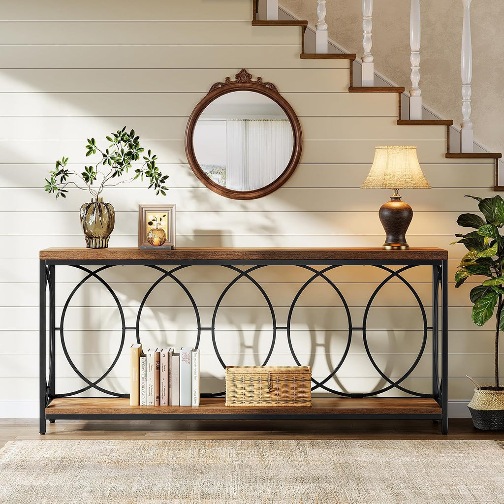 Tribesigns 70.9-Inch Extra Long Console Table, 2-Tier Industrial Table Behind Couch with Storage Shelf, Narrow Entryway Console for Living Room, Entryway, Hallway, Rustic Brown