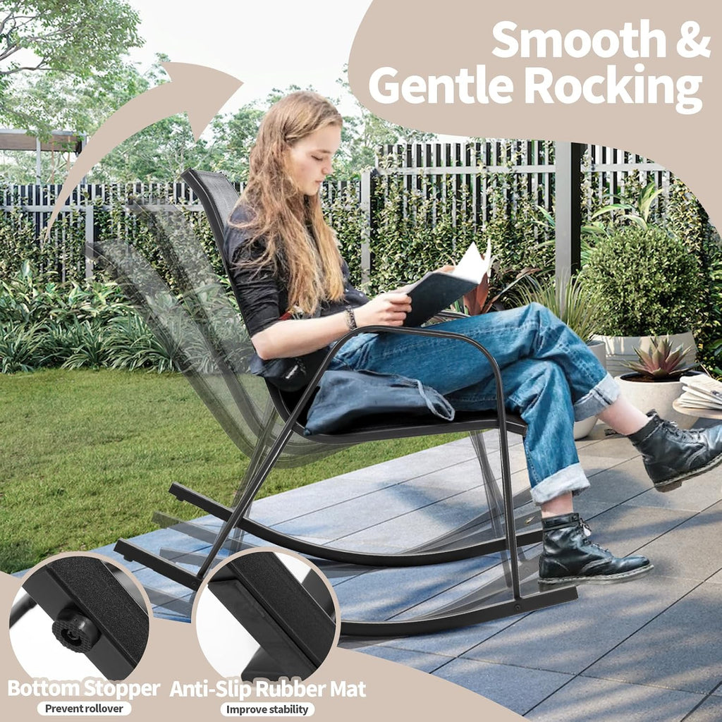 Tangkula Patio Rocking Chair Set of 4, Outdoor Ergonomic Rockers with Breathable Fabric Seat, Gentle Rocking Function, Sturdy Metal Rocker for Front Porch, Backyard, Garden