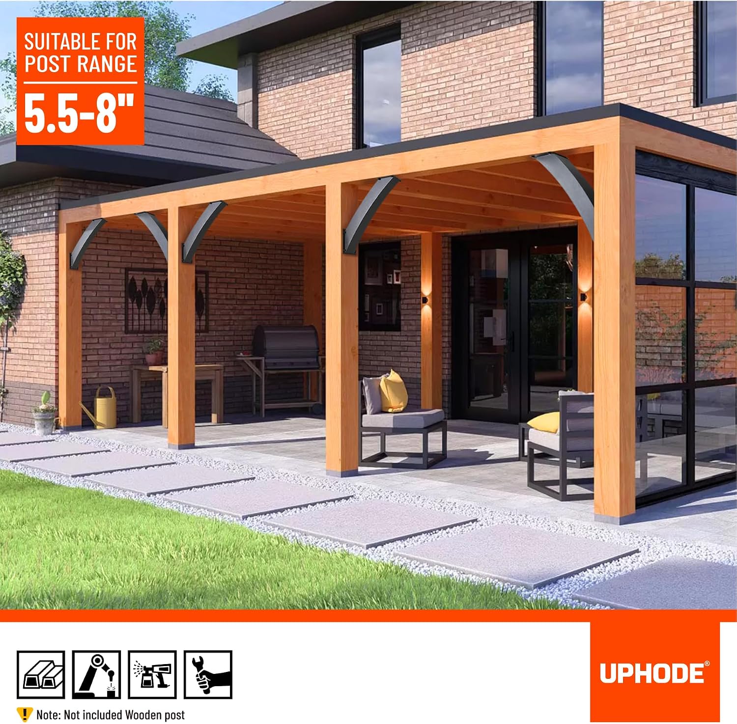 Heavy Duty Integrated Arc 4''x4''(Actual Tube Dia: 3.2''x 3.2'') 45 Degree Angle Support Pergola Brackets Q235-Steel 4Pack