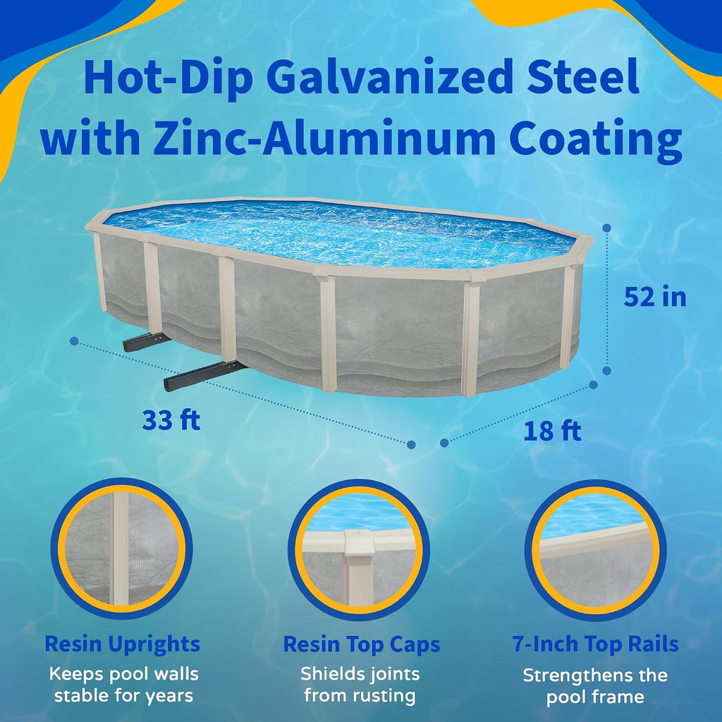 Trinity 18-ft x 33-ft Oval 52-in Deep Steel Wall Pool Package with 7-in Top Rail