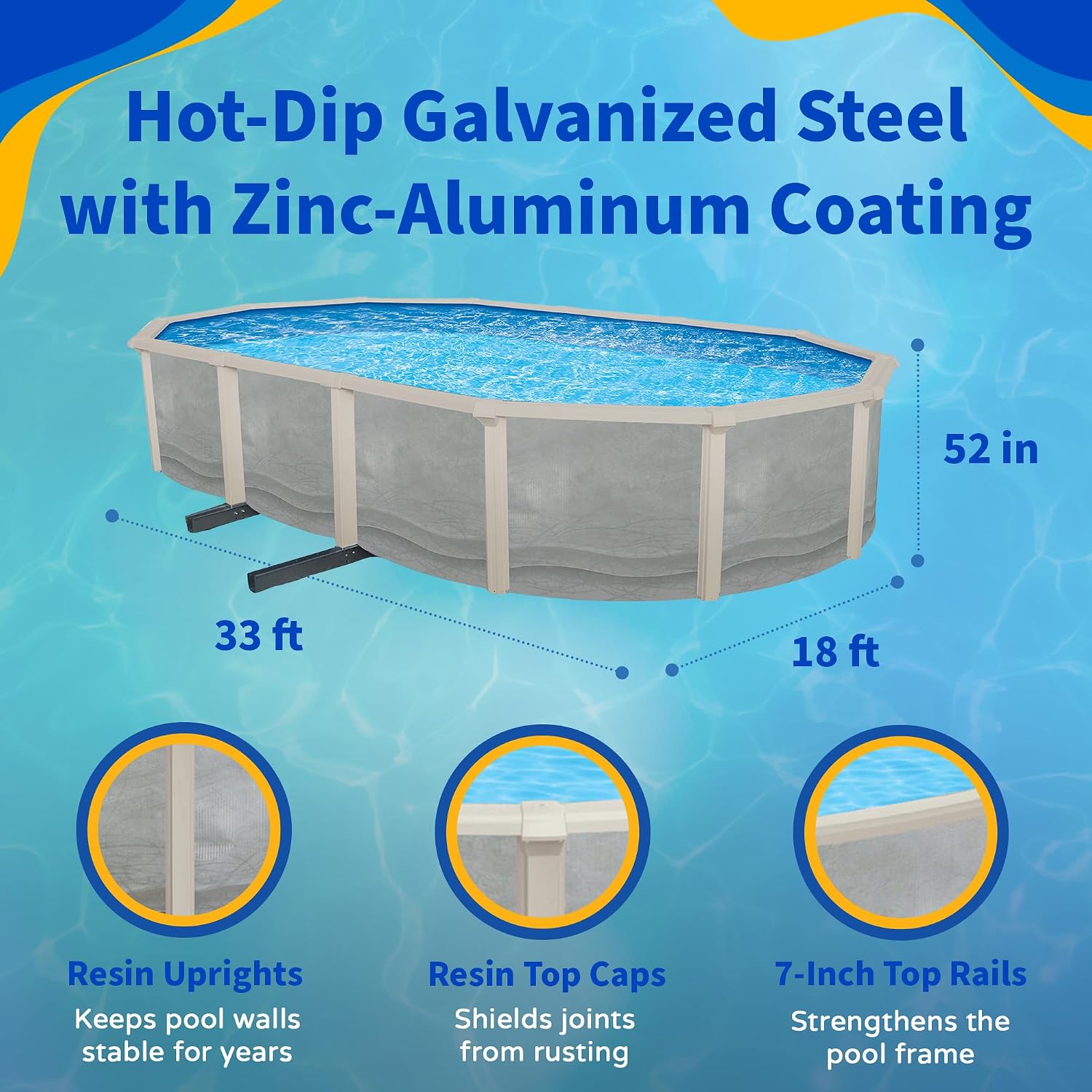 Trinity 18-ft x 33-ft Oval 52-in Deep Steel Wall Pool Package with 7-in Top Rail