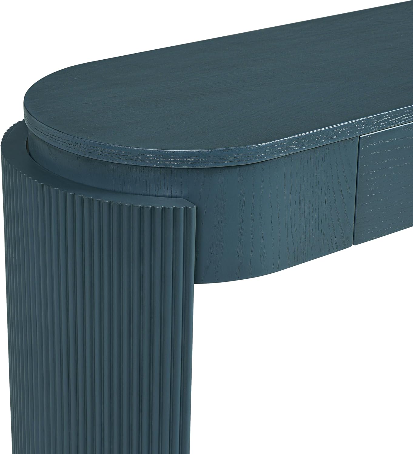 LKTART 55' Sofa Table with Oval Top and 2 Drawers, Entryway Console Table with Fluted Design for Hallway,Foyer,Entry and Living Room (Easy Assembled-Navy)