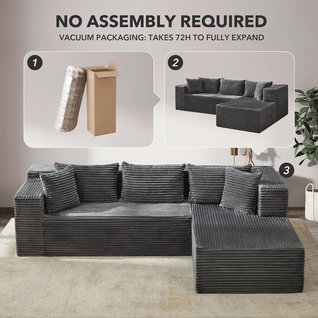 Modular Sectional Sofa Cloud Sectional Couch, 106' Comfy L Shaped Black Couches for Living Room,Oversized Sofa Sleeper with Deep Seat, No Assembly Required