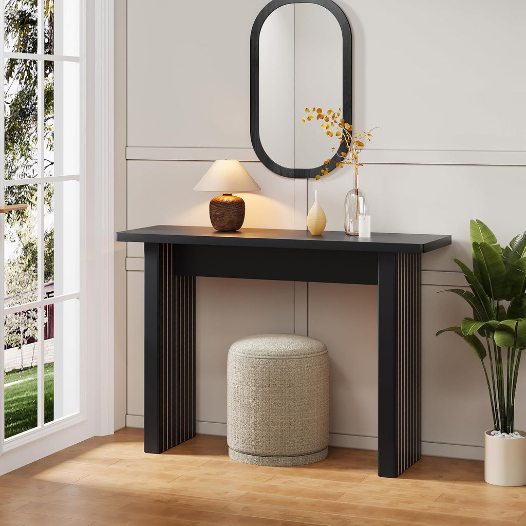 AVZEAR Mid Century Narrow Entryway Console Table, 43.3' Fluted Wood Couch Table Behind Sofa Long and Skinny for Living Room Hallway Entrance Foyer, Black