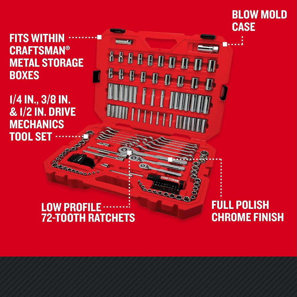 CRAFTSMAN Socket Set, 159 Piece Socket Wrench Set Mechanics Tools 1/4-in., 3/8-in., and 1/2-in(, 6 Point and 12 Point (CMMT12125)