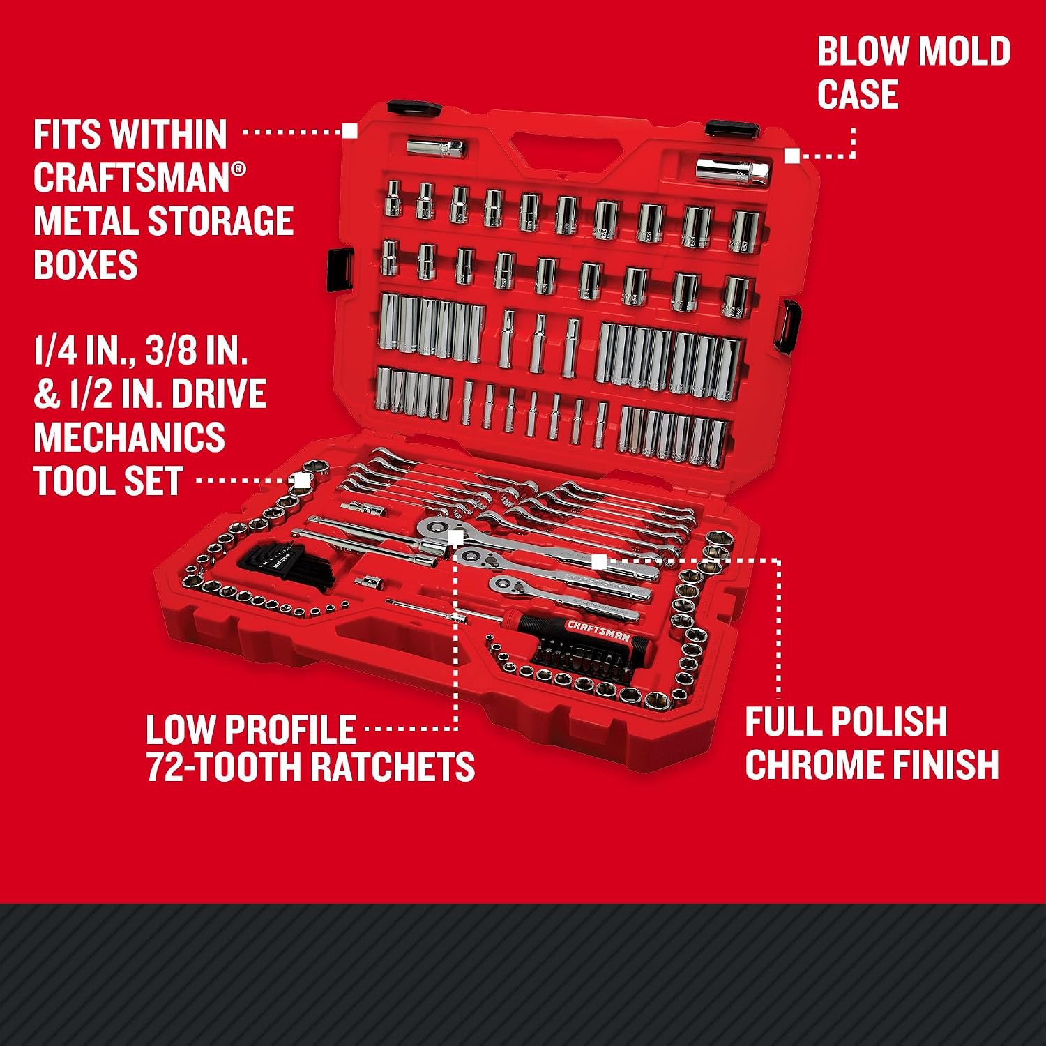 CRAFTSMAN Socket Set, 159 Piece Socket Wrench Set Mechanics Tools 1/4-in., 3/8-in., and 1/2-in(, 6 Point and 12 Point (CMMT12125)