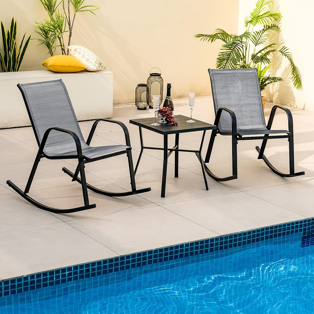 Tangkula Patio Rocking Chair Set of 4, Outdoor Ergonomic Rockers with Breathable Fabric Seat, Gentle Rocking Function, Sturdy Metal Rocker for Front Porch, Backyard, Garden